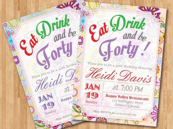 40th Birthday Invitation Woman Adult Birthday Party Invites