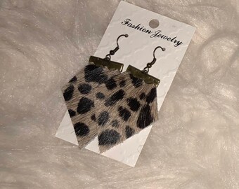 Hair on hide leather cheeta earrings