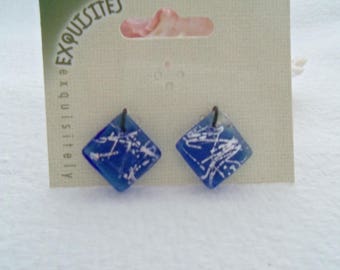 Pair of Dichroic Glass Square Charms, 22 mm x 22 mm x 4 mm (2118)