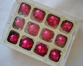 Vintage 12 Pink Glass Ornaments by Noelle Made in USA, 1 3/4 Inch Pink Ornament, Pink Christmas, Pink Ornaments, Christmas, Holiday Decor