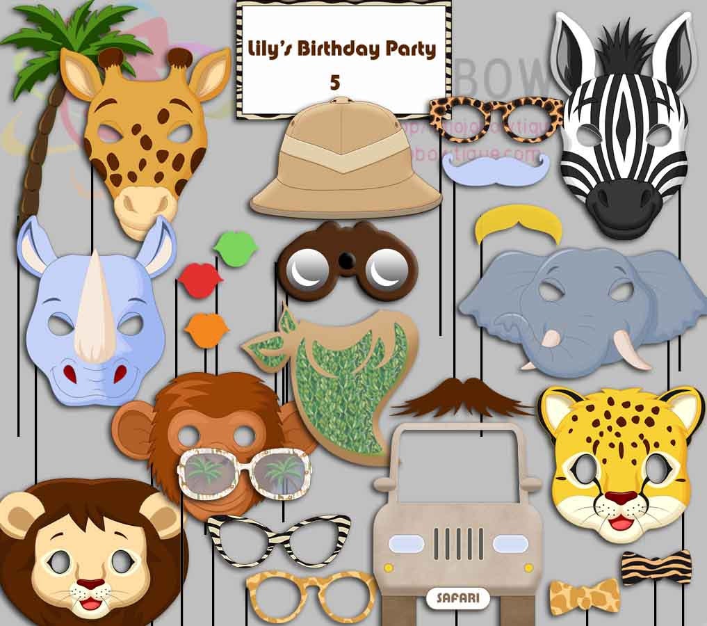 Editable Safari Party Photo Booth Props Jungle Birthday