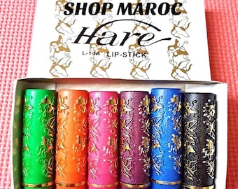 MOROCCAN Box of 6 GENUINE Hare MAGIC Colour Changing Turns different shades Pink Lipstick Stain Balm waterproof