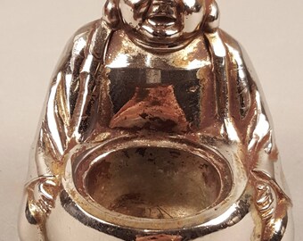 Vintage Silver Plated Happy Buddha Hotei Joss Budai Putai Incense Burner Censer Holder, Made in Japan, Art Deco 1920 Twenties 1930s Thirties