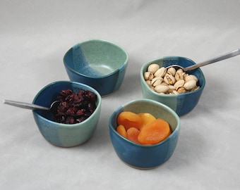 Bowl Set for Sushi or Dipping in Aqua and Teal Blue, Mini Sauce Bowls Set of Four, Condiment Small Bowl Set of 4