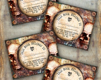 BOOKPLATE Rusted Portal To The Damned paper bookplate label Ex Libris bookplate Halloween bookplate printable INSTANT DOWNLOAD
