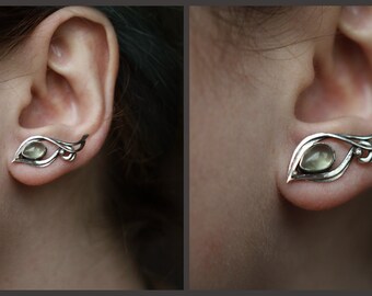 Statement fashion floral prehnite earrings Everyday pear fantasy earrings Whimsical unique post earrings Elven jewelry Beauty gift for mom
