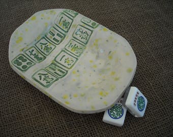 Mahjong Bowl - Mahjong Snack Plate - Oriental Dish - Mahjong Dish - Mahjong Gift - Green Mahjong Bowl - Mahjong Decor - Mahjong Pottery