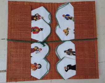 French Vintage Hankie Set Of 8/Vintage Hankies/ French Vintage Handkerchief Set/Provencal Hankies/Santonniere Embroidered Hankie Set