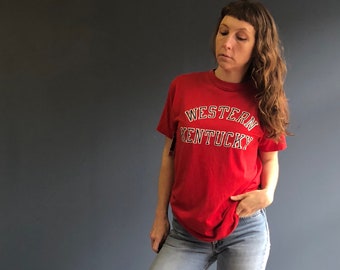 MED/LRG | 1980s Western Kentucky Red T-Shirt on Champion 50/50 Blend