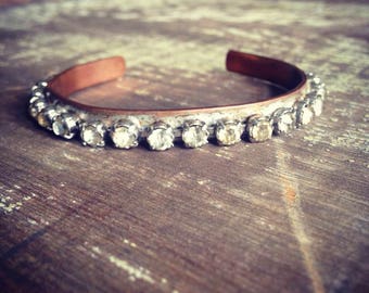 Boho Glam Rhinestone Bracelet, Bohemian Rhinestone Bracelet, Skinny Cuff Bracelet