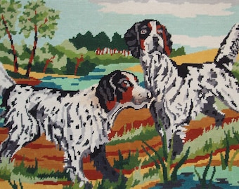 Vintage French needlepoint tapestry - Hunting dogs