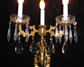 Luxurious bronze & crystal wall light sconce with mermaid sculpture by Sergio Merlin