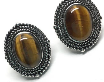Vintage Tiger's Eye and Sterling Post Earrings