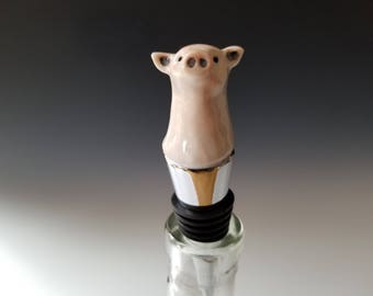 Porcelain Piggy Pig Wine Bottle Stopper