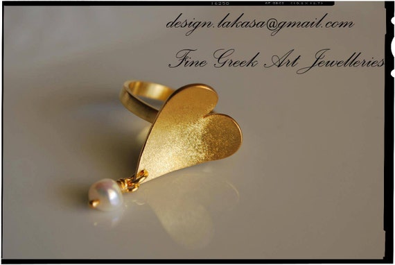 Heart Pearl Ring Sterling Silver Gold plated Jewelry Valentine Love Mommy Wife Anniversary Mother Day Romantic Style Gift Affection Greek