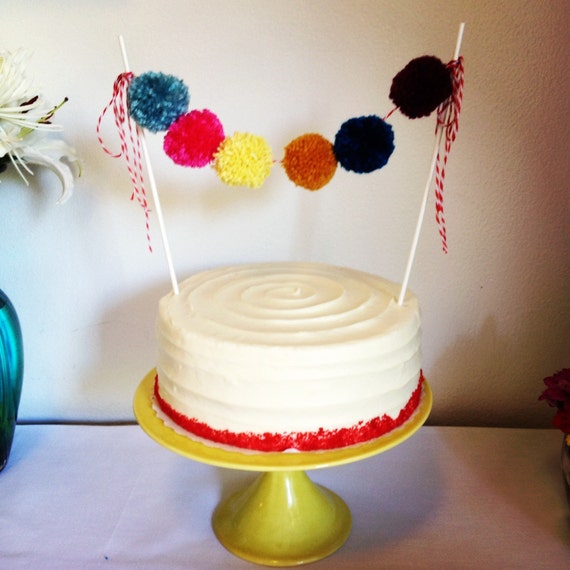 Items similar to Colorful Pom Pom Garland Cake Topper on Etsy