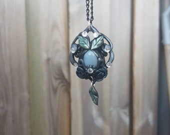 Fantasy necklace with chalcedony mineral gemstone