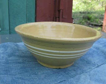 19th Century Triple-Banded Yellow Ware Bowl. Fantastic!
