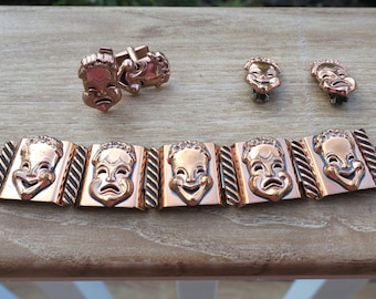 Vintage Matisse Renoir Comedy Tragedy Copper Jewelry Set