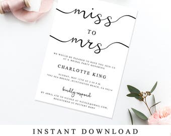 Print At Home Bridal Shower Invitation Template, DIY Wedding Shower Invite, Instantly Printable Editable Invite, The One INSTANT DOWNLOAD