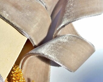 French Beige Vintage Velvet Ribbon 7/8" French Velvet Ribbon by the yard 23mm Vintage Velvet Jewelry Ribbon DIY Craft #323 Made in France