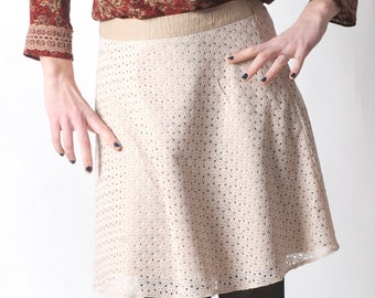 Beige lace skirt, Short flared lace skirt, Womens cream lace skirt, Womens skirts, Womens clothing, Fall fashion, MALAM