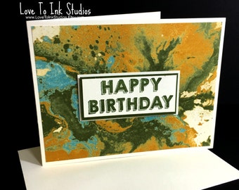 Masculine Birthday Greeting Card, Modern Earthy Swirls, Happy Birthday Card, Gender Neutral, Natural Earth Tones, Handmade, Handstamped Card