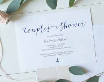 Blue Anchor Couples Shower Invite - Printable editable PDF - Nautical Blue Bridal Shower -Instant download Invitation - 5x7 inches - #GD0915