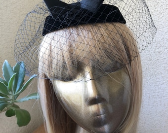 Vintage Hair Fascinator French Netting Black Color Veils