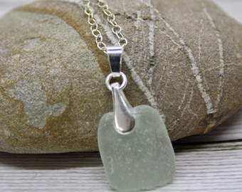white sea glass pendant, white sea glass necklace sterling silver, gift for her