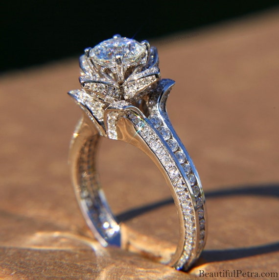 gorgeous unique flower rose diamond engagement ring egl certified 311 carat 14k white gold custom made one time only fl01 - Rose Wedding Ring gorgeous unique flower rose diamond engagement ring egl certified 311 carat 14k white gold custom made one time only fl01 - Rose Wedding Ring