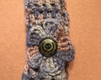 Handmade crocheted headband with flower & button