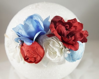 Patriotic Red White and Blue Floral Headband
