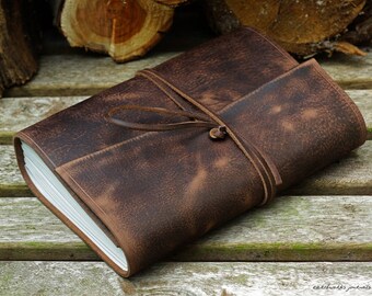 A5, Medium, Distressed Leather Journal, Leather Wraparound Journal, Travel Journal, Dark Brown Leather Diary, Wrap Notebook, Bullet Journal.