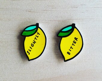 slightly bitter lemon earrings, shrink plastic, jewelry, gift, present, earrings, birthday gift, lemons