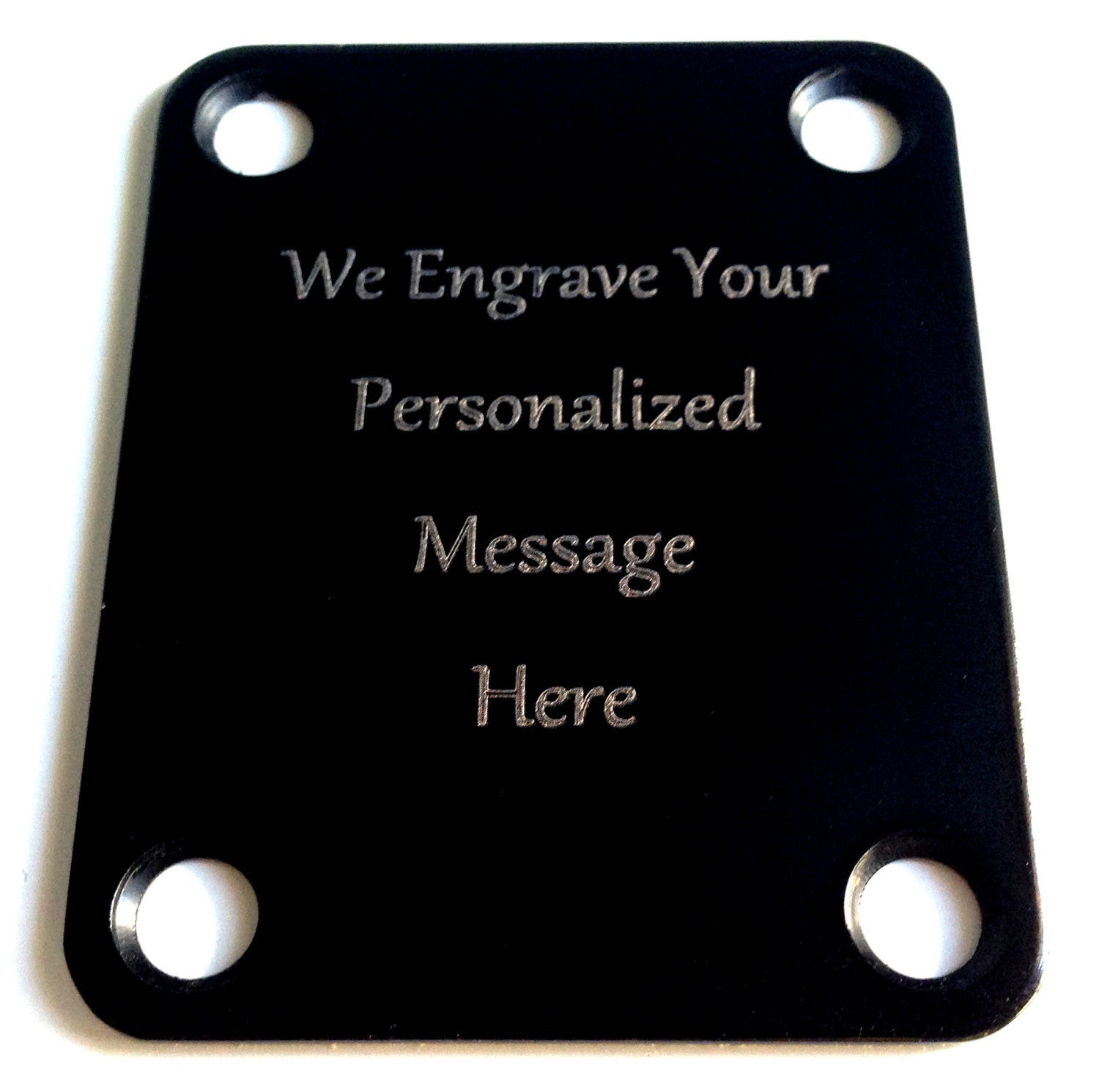 Custom Engraved Black Plated Steel Guitar Neck Plate