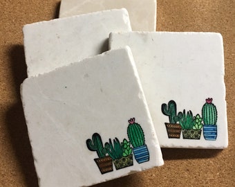 Cactus Coaster ~ Succulent Coaster ~ Cactus Decor ~ Santa Fe Decor ~ Coaster Set ~ Marble Coaster ~ Handcrafted Coasters ~ Housewarming Gift