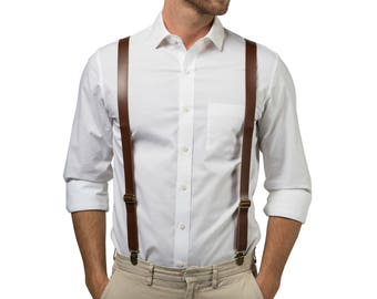 Brown Leather Suspenders -- Leather Suspenders for Baby Toddler Boy Men