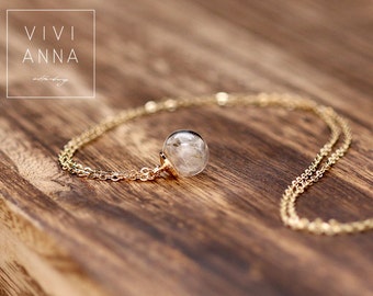 gold-plated mini Dandelions chain, Real DANDELION SEEDS tube necklace,Horizontal glass, delicate gold necklace k279