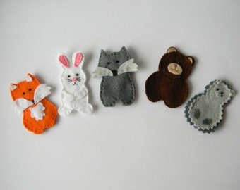 Felt finger puppets Forest Friend- set of 5, Woodland Animal Finger Puppets, Wool Felt Finger Puppet Set, christmas gift , stocking stuffer