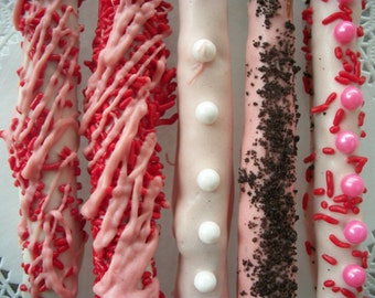 Valentine Chocolate Pretzel 16 Chocolate Covered Pretzel Pink, red and White Chocolate covered