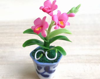 Miniature Flower,Miniature Flower Pot,Miniature Orchid,Dollhouse Flower,Miniature Garden,Dollhouse Orchid,Orchid Flower
