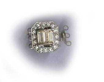 vintage ART DECO CLASP antique shape dainty design three strand rhodim plated bridal finding antique clasp