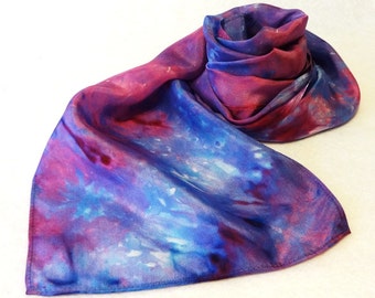 Hand-dyed Silk Scarf - Ice Dyed Silk Scarf - Fuchsia Silk Scarf, Pink Silk Scarf, Lavender Silk Scarf, Lavender scarf, pink scarf, #SS-16-6