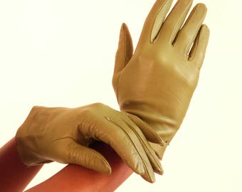 Green leather gloves - Olive green -