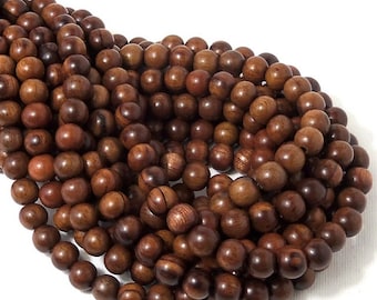 Magkuno Wood, Medium Brown, 8mm, Round, Small, Smooth, Natural Wood Beads, 16 Inch Strand - ID 1372-MD