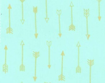 Arrow Flight Seafoam Fabric, Arrow Fabric, Mint and Gold Metallic Arrow Fabric, Michael Miller Fabrics, Quilting Cotton Fabric by the yard