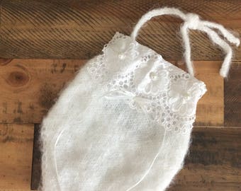 Newborn Photo Prop Romper,Baby girl Romper with pearls,hand knitted girl Romper