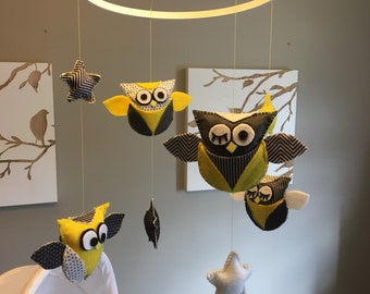 Owl baby mobile- yellow felt