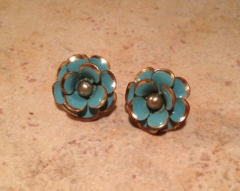 Enamel Aqua Rose Goldtone Earrings